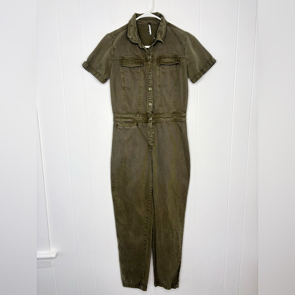 Young Fabulous & Broke YFB Olive Green Denim Utility Jumpsuit Overall Size XS - Picture 2 of 9